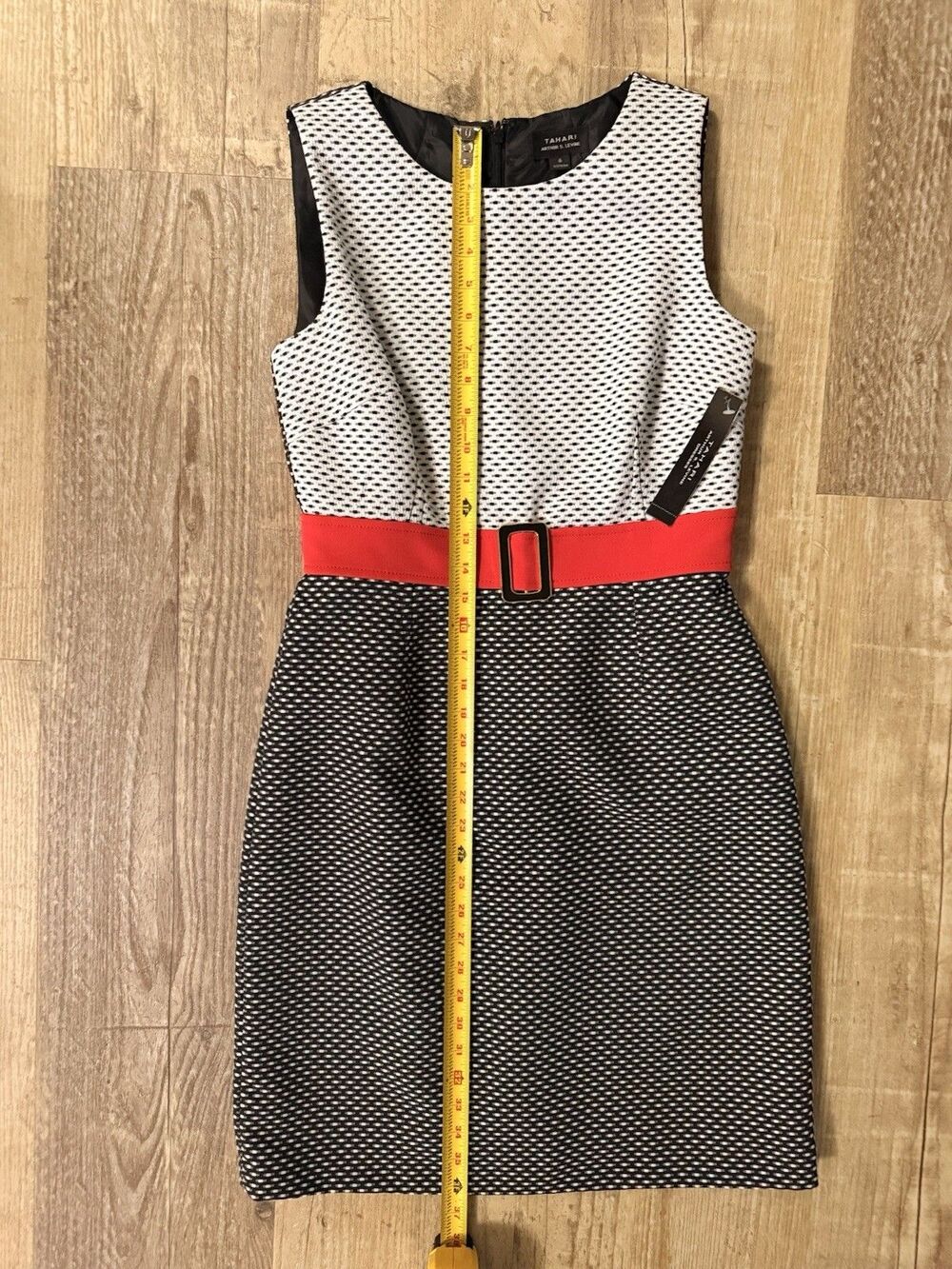 Tahari ASL Dress 6 NWT Black & White Textured Lined Sheath - Picture 4 of 6